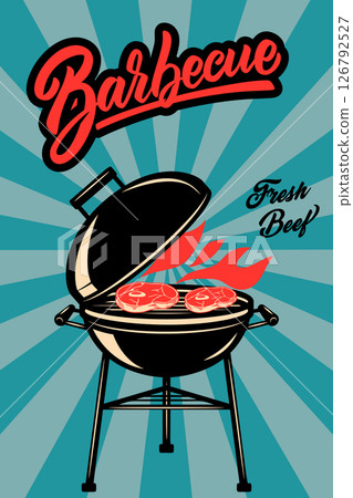 BBQ party. Old style poster with grill BBQ party. Old style poster with grill 126792527