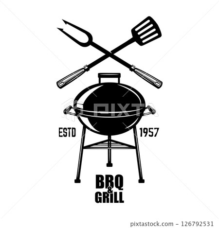 Bbq emblem, badge. Grill party. Vector illustration 126792531