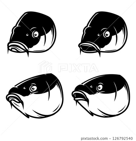 Illustration of carp fish heads in monochrome style. Carp head isolated on white background Illustration of carp fish heads in monochrome style. Carp head isolated on white background 126792540