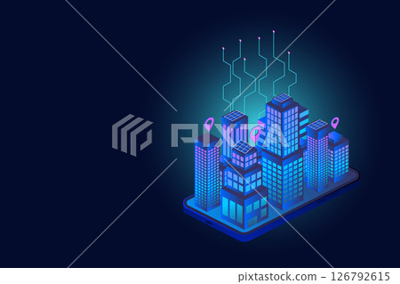 Isometric cityscape on smartphone Isometric cityscape on smartphone 126792615