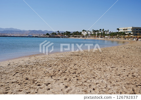 Panorama of beach at Red Sea in African SAFAGA city in EGYPT 126792837