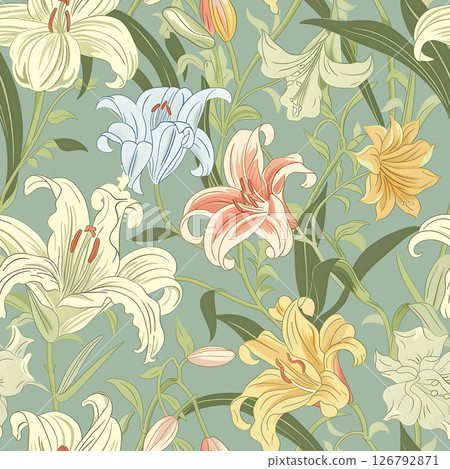 Artistic Geometric Floral Scrollwork Hand Drawn Patterns 126792871