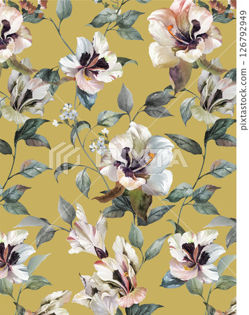 Artistic Geometric Floral Scrollwork Hand Drawn Patterns 126792949