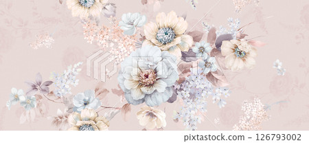 Harmonious Geometric Shapes with Floral Scroll Motif Illustrations 126793002