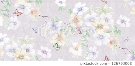 Harmonious Geometric Shapes with Floral Scroll Motif Illustrations 126793008