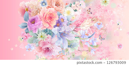 Harmonious Geometric Shapes with Floral Scroll Motif Illustrations Harmonious Geometric Shapes with Floral Scroll Motif Illustrations 126793009