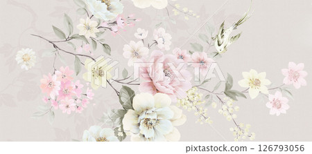 Harmonious Geometric Shapes with Floral Scroll Motif Illustrations Harmonious Geometric Shapes with Floral Scroll Motif Illustrations 126793056