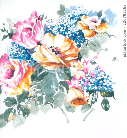 Unique Hand Painted Geometric and Curly Floral Design Artworks 126793165