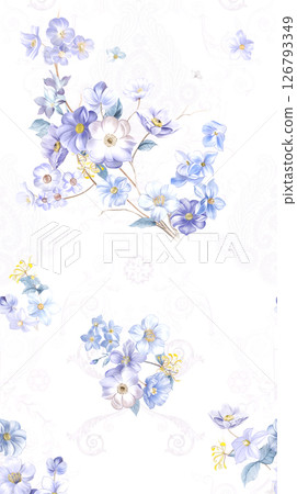 Modern Geometric and Curly Floral Pattern Hand Drawn Art Pieces 126793349
