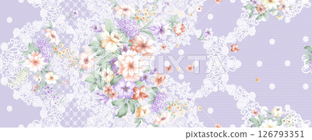 Modern Geometric and Curly Floral Pattern Hand Drawn Art Pieces 126793351