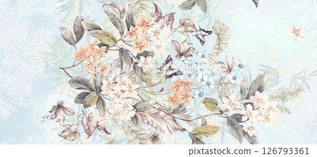 Modern Geometric and Curly Floral Pattern Hand Drawn Art Pieces Modern Geometric and Curly Floral Pattern Hand Drawn Art Pieces 126793361