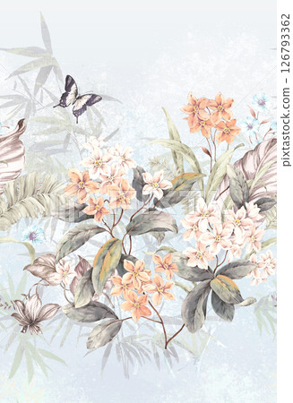 Modern Geometric and Curly Floral Pattern Hand Drawn Art Pieces 126793362