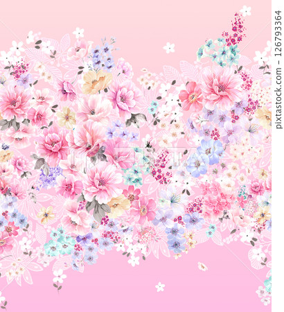 Modern Geometric and Curly Floral Pattern Hand Drawn Art Pieces 126793364