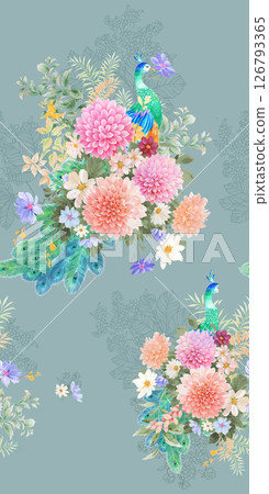 Modern Geometric and Curly Floral Pattern Hand Drawn Art Pieces 126793365