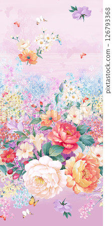 Modern Geometric and Curly Floral Pattern Hand Drawn Art Pieces 126793368