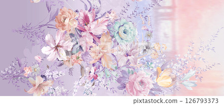 Modern Geometric and Curly Floral Pattern Hand Drawn Art Pieces 126793373