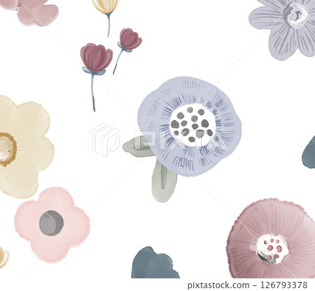 Modern Geometric and Curly Floral Pattern Hand Drawn Art Pieces 126793378