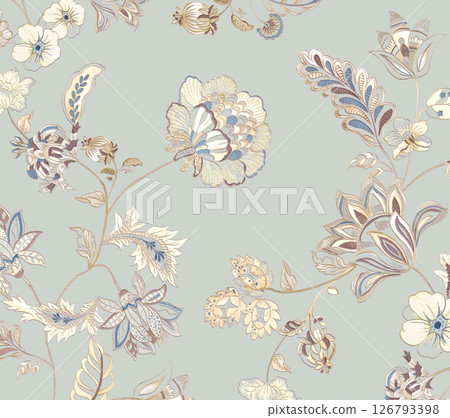 Modern Geometric and Curly Floral Pattern Hand Drawn Art Pieces 126793398