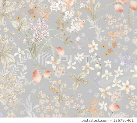 Modern Geometric and Curly Floral Pattern Hand Drawn Art Pieces 126793401