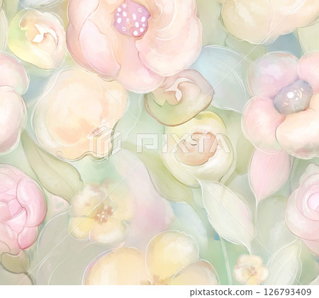 Modern Geometric and Curly Floral Pattern Hand Drawn Art Pieces 126793409