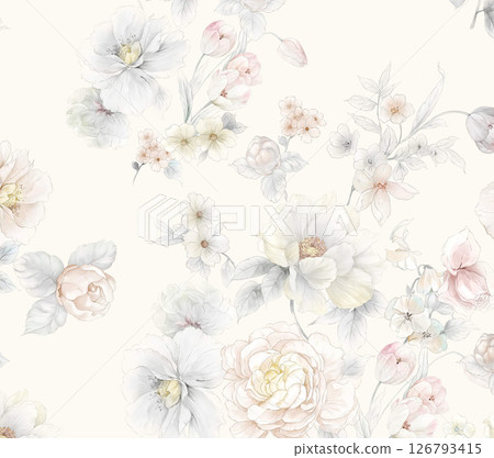 Modern Geometric and Curly Floral Pattern Hand Drawn Art Pieces 126793415