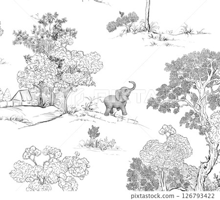 Modern Geometric and Curly Floral Pattern Hand Drawn Art Pieces Modern Geometric and Curly Floral Pattern Hand Drawn Art Pieces 126793422