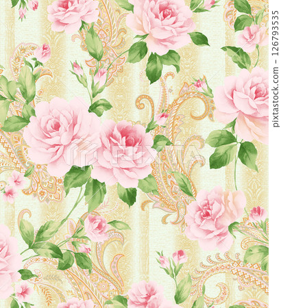 Timeless Geometric Shapes Blended with Floral Scrollwork Drawings 126793535