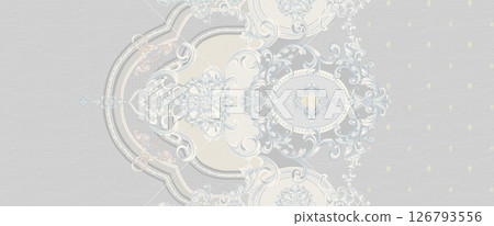 Timeless Geometric Shapes Blended with Floral Scrollwork Drawings 126793556