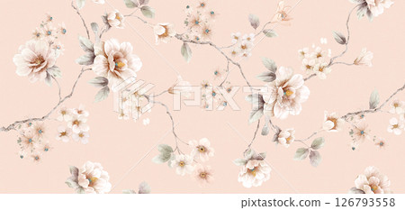 Timeless Geometric Shapes Blended with Floral Scrollwork Drawings 126793558