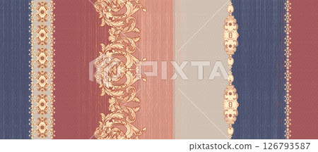 Timeless Geometric Shapes Blended with Floral Scrollwork Drawings 126793587