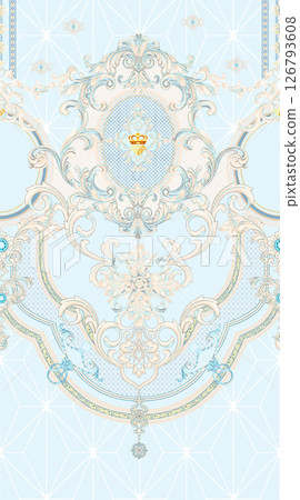 Timeless Geometric Shapes Blended with Floral Scrollwork Drawings 126793608