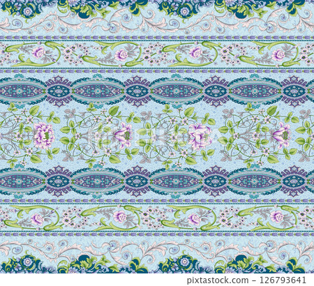 Stunning Hand Painted Geometric Floral Scroll Pattern Creations 126793641