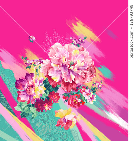 Inspired Geometric Floral Scrollwork Hand Drawn Illustrations 126793749