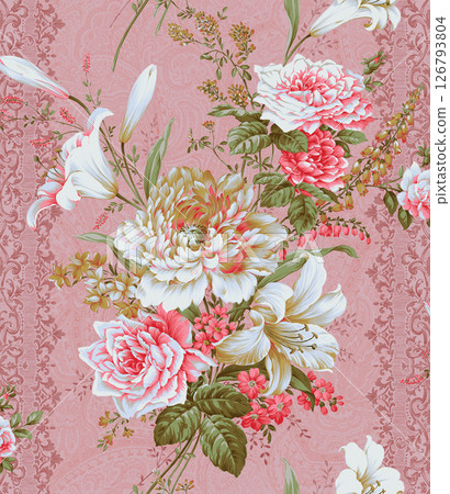 Inspired Geometric Floral Scrollwork Hand Drawn Illustrations 126793804