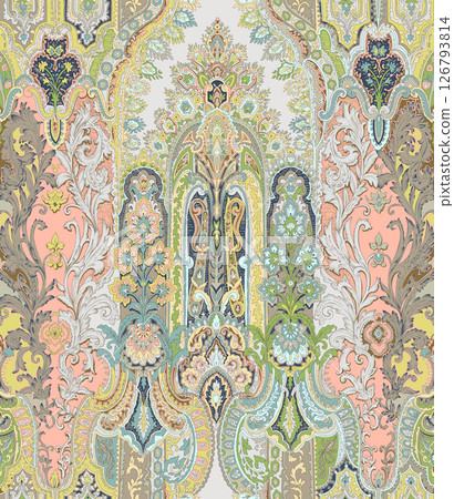 Inspired Geometric Floral Scrollwork Hand Drawn Illustrations 126793814