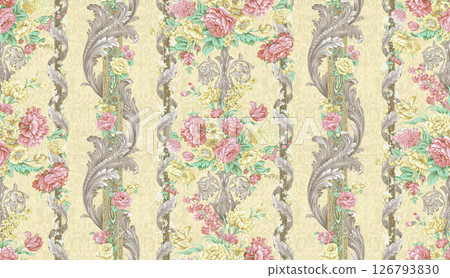 Inspired Geometric Floral Scrollwork Hand Drawn Illustrations 126793830