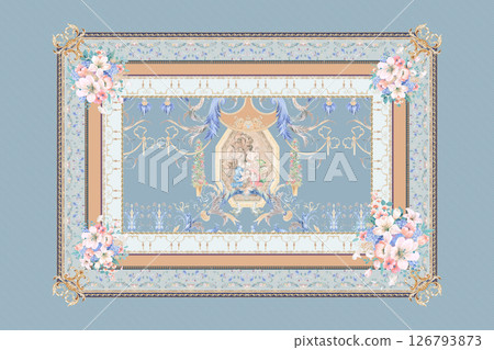 Modern Fusion of Geometric Shapes and Floral Scroll Motifs Modern Fusion of Geometric Shapes and Floral Scroll Motifs 126793873