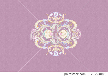 Modern Fusion of Geometric Shapes and Floral Scroll Motifs Modern Fusion of Geometric Shapes and Floral Scroll Motifs 126793883