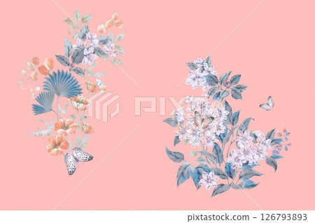Modern Fusion of Geometric Shapes and Floral Scroll Motifs Modern Fusion of Geometric Shapes and Floral Scroll Motifs 126793893