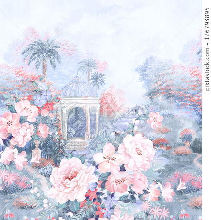 Modern Fusion of Geometric Shapes and Floral Scroll Motifs Modern Fusion of Geometric Shapes and Floral Scroll Motifs 126793895