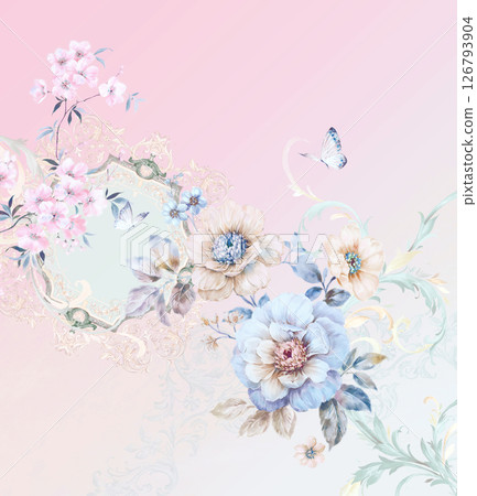 Modern Fusion of Geometric Shapes and Floral Scroll Motifs 126793904