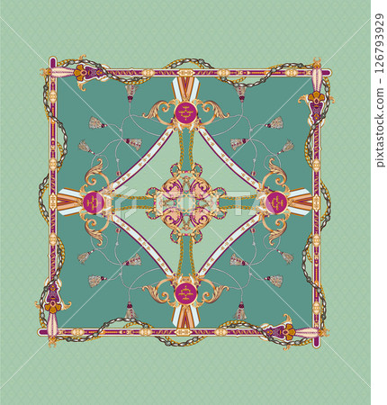Modern Fusion of Geometric Shapes and Floral Scroll Motifs 126793929
