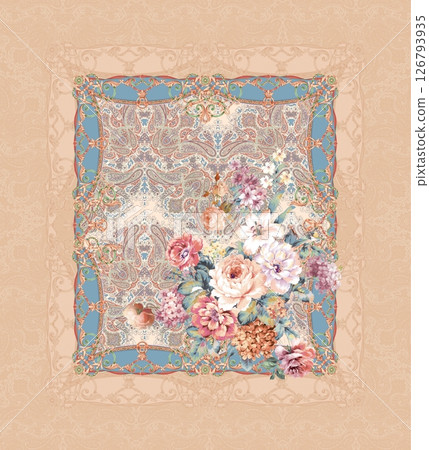 Modern Fusion of Geometric Shapes and Floral Scroll Motifs Modern Fusion of Geometric Shapes and Floral Scroll Motifs 126793935