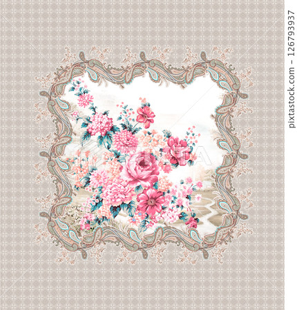 Modern Fusion of Geometric Shapes and Floral Scroll Motifs Modern Fusion of Geometric Shapes and Floral Scroll Motifs 126793937