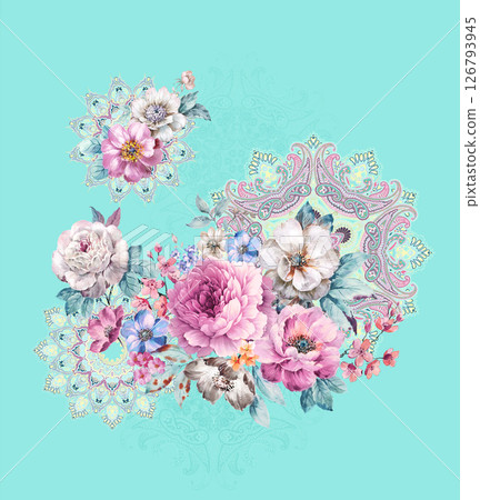 Modern Fusion of Geometric Shapes and Floral Scroll Motifs 126793945