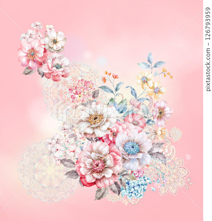 Modern Fusion of Geometric Shapes and Floral Scroll Motifs 126793959