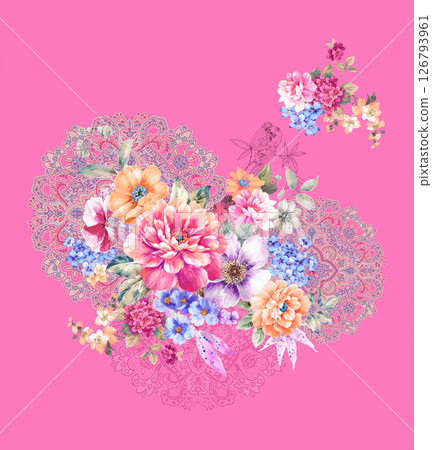 Modern Fusion of Geometric Shapes and Floral Scroll Motifs 126793961