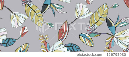 Distinctive Hand Illustrated Geometric Scroll and Floral Designs 126793980