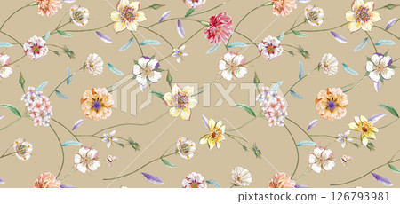 Distinctive Hand Illustrated Geometric Scroll and Floral Designs 126793981