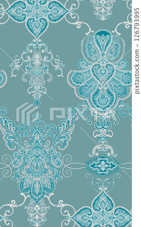 Distinctive Hand Illustrated Geometric Scroll and Floral Designs 126793995